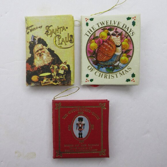 3 Mini Book Christmas Ornaments Nutcracker Suite & 12 Days of Christmas, Santa - Picture 1 of 16
